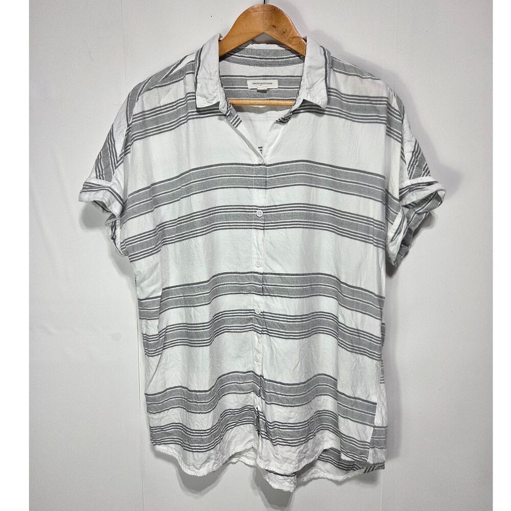 Beach Lunch Lounge Woman's Button-Down Striped Shirt Large White & Gray